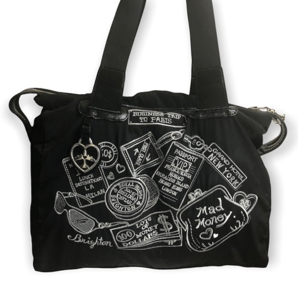 Brighton road to Paris embroidered nylon travel carryon bag rare
